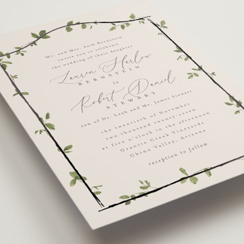 This is a fog foil stamped wedding invitations with foil pressed by Everett Paper Goods called canopy printing on signature in standard