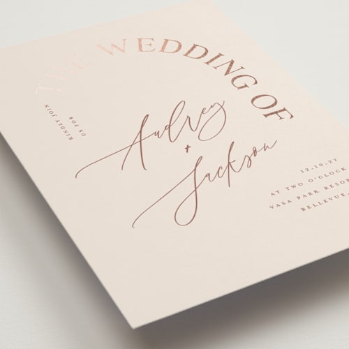 This is a ivory foil stamped wedding invitations with foil pressed by Vera Lim called the arc printing on signature in standard