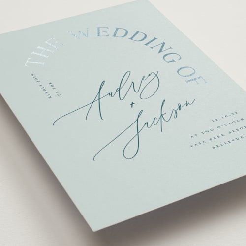 This is a cloud foil stamped wedding invitations with foil pressed by Vera Lim called the arc printing on signature in standard