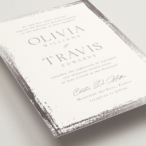 This is a mist foil stamped wedding invitations with foil pressed by Kelly Schmidt called brushed edge printing on signature in standard