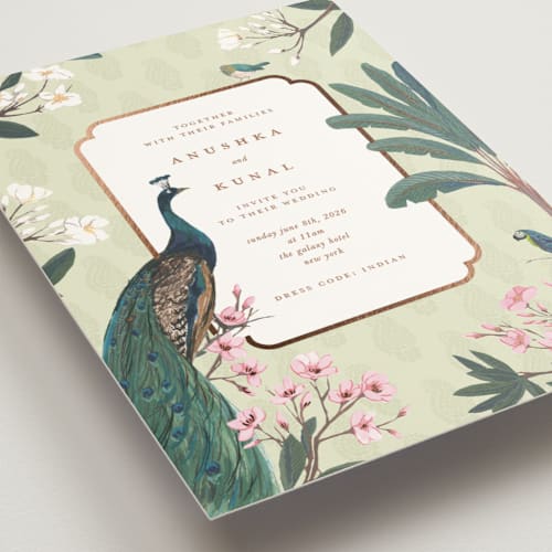 This is a pista foil stamped wedding invitations with foil pressed by Teju Reval called royal wedding printing on signature in standard