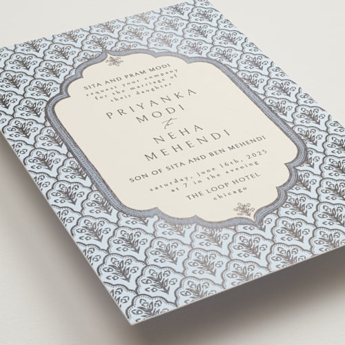 This is a sky foil stamped wedding invitations with foil pressed by Pati Cascino called aatreya printing on signature in standard