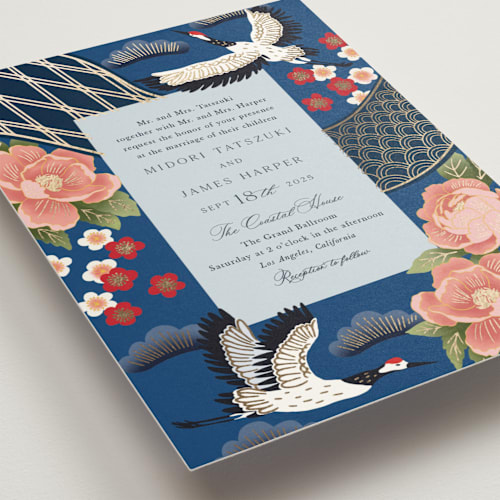This is a ocean foil stamped wedding invitations with foil pressed by Elly called kimono printing on signature in standard