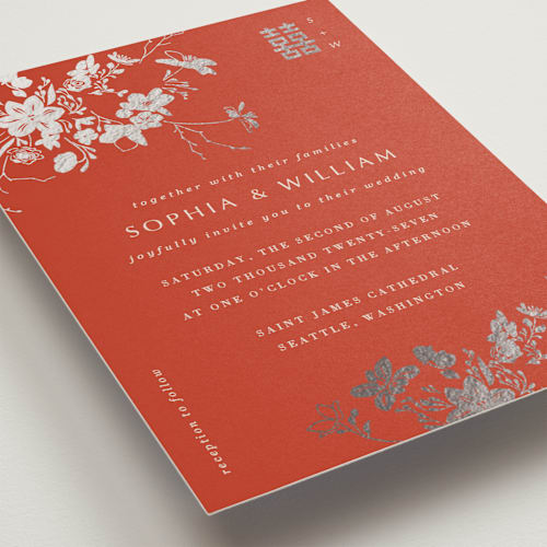 This is a lava foil stamped wedding invitations with foil pressed by Stellax Creative called abstract flora printing on signature in standard