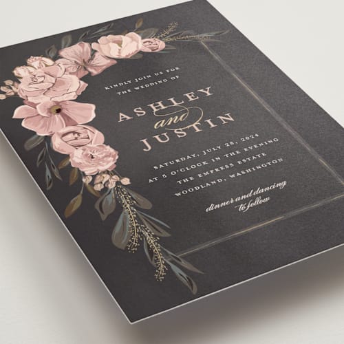 This is a blush foil stamped wedding invitations with foil pressed by Susan Moyal called verdigris printing on signature in standard