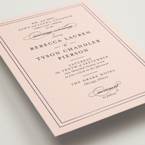 This is a carnation foil stamped wedding invitations with foil pressed by Kimberly FitzSimons called eloquence printing on signature in standard