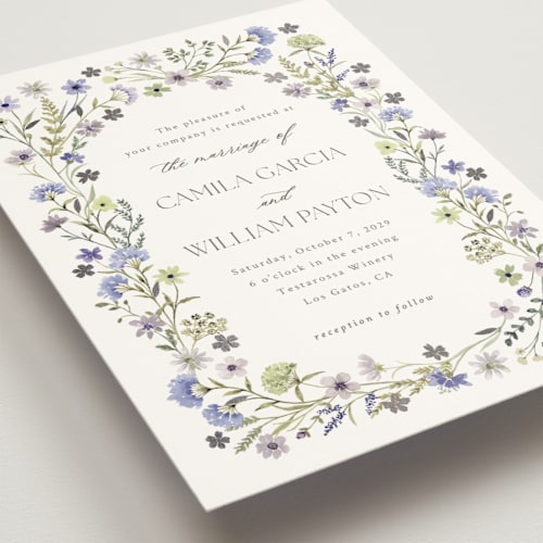This is a lavender foil stamped wedding invitations with foil pressed by Yaling Hou Suzuki called bright garden printing on signature in standard