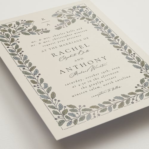 This is a fern foil stamped wedding invitations with foil pressed by Jen Owens called vine wrap printing on signature in standard