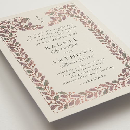 This is a rose foil stamped wedding invitations with foil pressed by Jen Owens called vine wrap printing on signature in standard