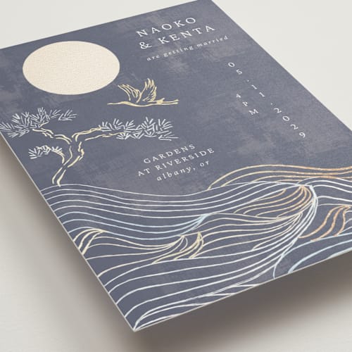 This is a dusk foil stamped wedding invitations with foil pressed by Jelena Vuletic called asahi printing on signature in standard