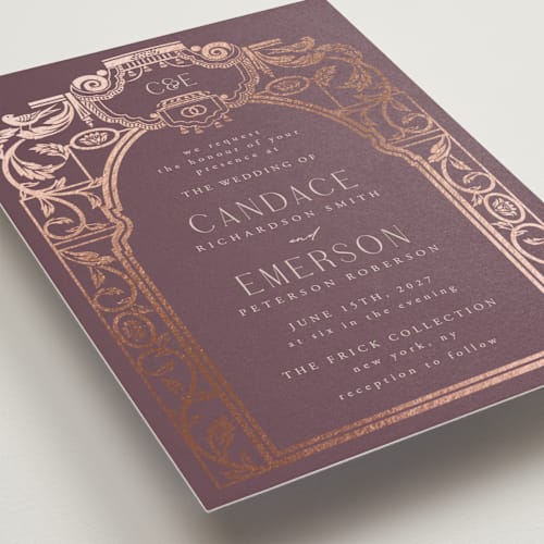 This is a vineyard foil stamped wedding invitations with foil pressed by Ana de Sousa called mirror printing on signature in standard