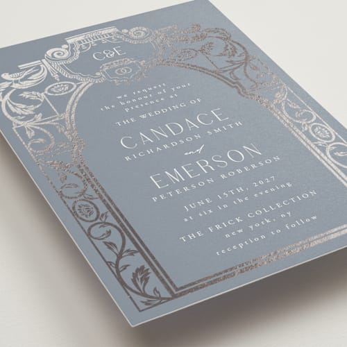 This is a lagoon foil stamped wedding invitations with foil pressed by Ana de Sousa called mirror printing on signature in standard