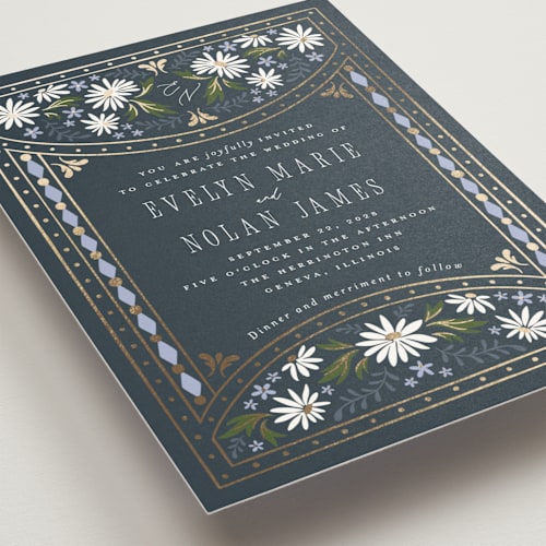 This is a periwinkle foil stamped wedding invitations with foil pressed by Erin German called sadie printing on signature in standard