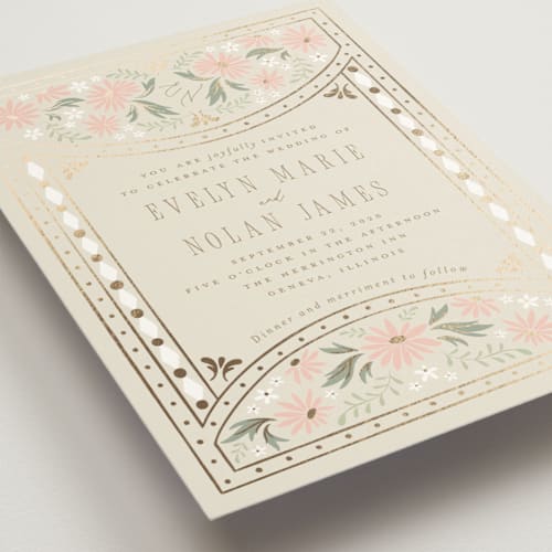 This is a soft rose foil stamped wedding invitations with foil pressed by Erin German called sadie printing on signature in standard