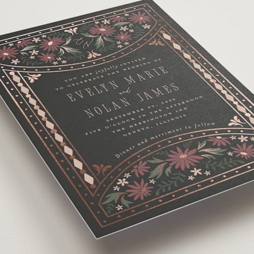 This is a moody foil stamped wedding invitations with foil pressed by Erin German called sadie printing on signature in standard