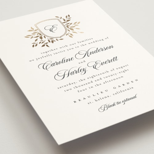 This is a black tie foil stamped wedding invitations with foil pressed by Kristie Kern called aperol printing on signature in standard