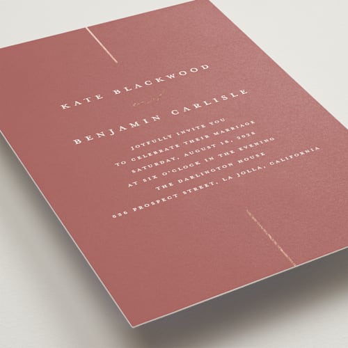 This is a rosewood foil stamped wedding invitations with foil pressed by Erica Krystek called formal lines printing on signature in standard