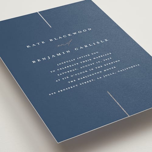 This is a bluebell foil stamped wedding invitations with foil pressed by Erica Krystek called formal lines printing on signature in standard
