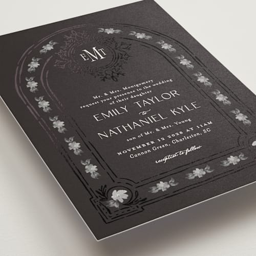 This is a tuxedo foil stamped wedding invitations with foil pressed by Claudia Orengo called princess printing on signature in standard