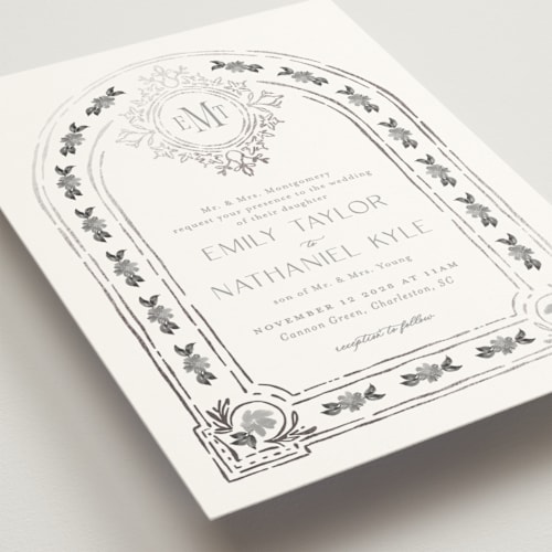 This is a pearl foil stamped wedding invitations with foil pressed by Claudia Orengo called princess printing on signature in standard