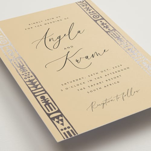 This is a savanna foil stamped wedding invitations with foil pressed by David Michuki called cultured element printing on signature in standard