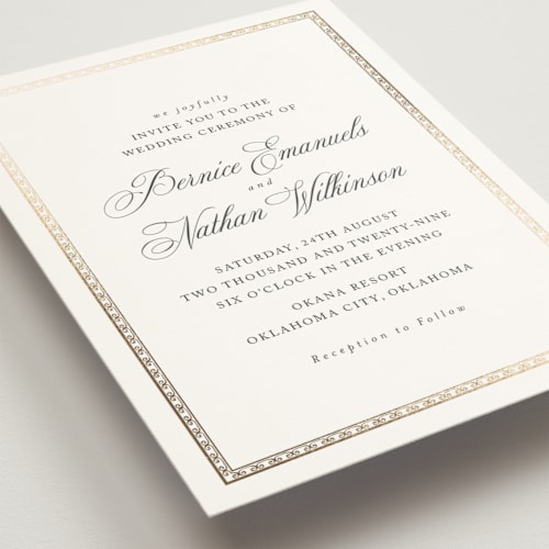 This is a porcelain foil stamped wedding invitations with foil pressed by Deynaaz Daraei called ahlum printing on signature in standard