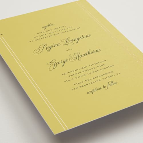 This is a citrus foil stamped wedding invitations with foil pressed by Jelena Vuletic called elencourt printing on signature in standard