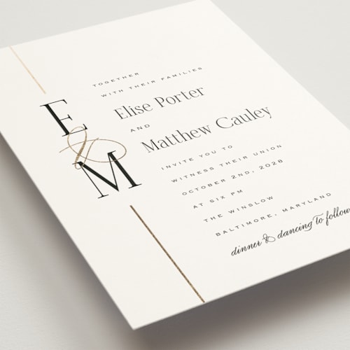 This is a silk foil stamped wedding invitations with foil pressed by Laura Hankins called linear printing on signature in standard