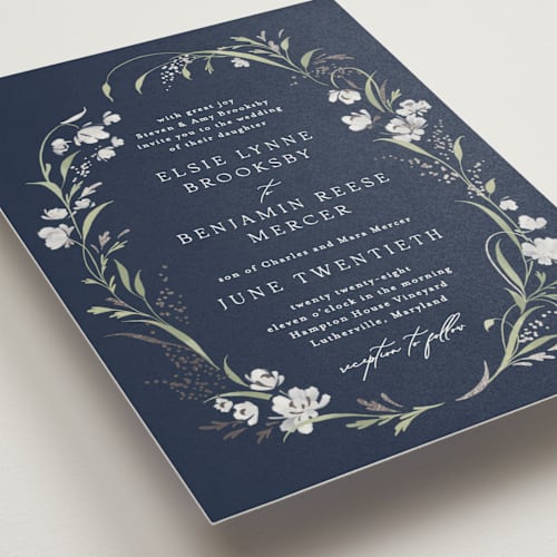 This is a newport seaside foil stamped wedding invitations with foil pressed by Erin L. Wilson called meadow printing on signature in standard