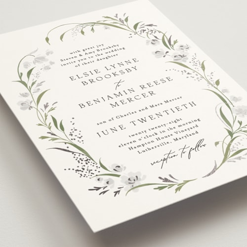 This is a tuxedo foil stamped wedding invitations with foil pressed by Erin L. Wilson called meadow printing on signature in standard