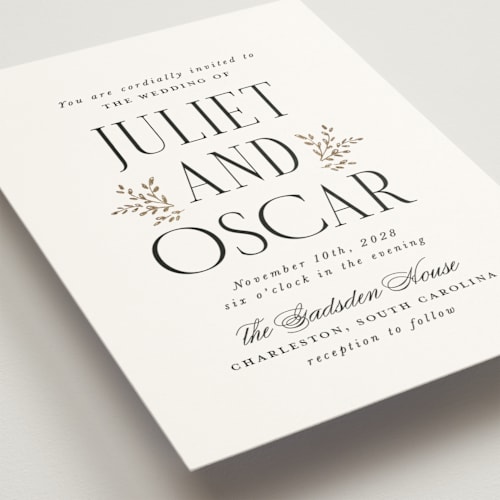 This is a snow foil stamped wedding invitations with foil pressed by Laura Hankins called enchanted printing on signature in standard