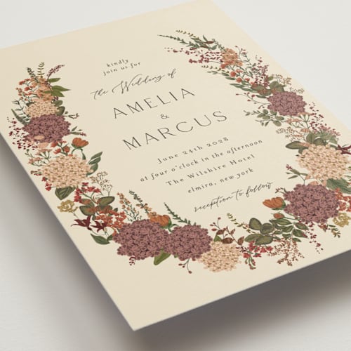 This is a copper foil stamped wedding invitations with foil pressed by Susan Moyal called garden whisper printing on signature in standard