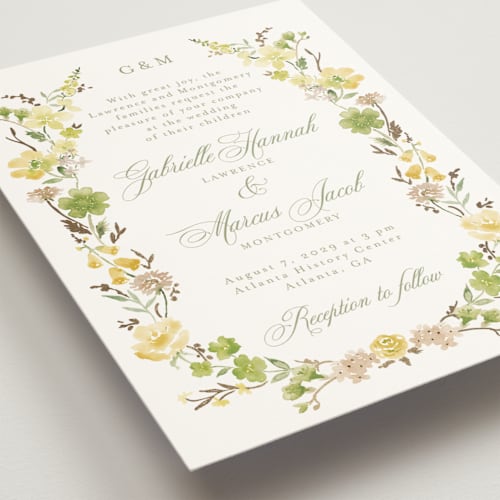 This is a lime foil stamped wedding invitations with foil pressed by Petra Kern called everlasting romance printing on signature in standard
