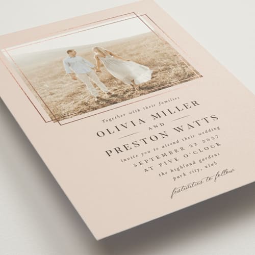This is a champagne foil stamped wedding invitations with foil pressed by Robert and Stella called regent printing on signature in standard