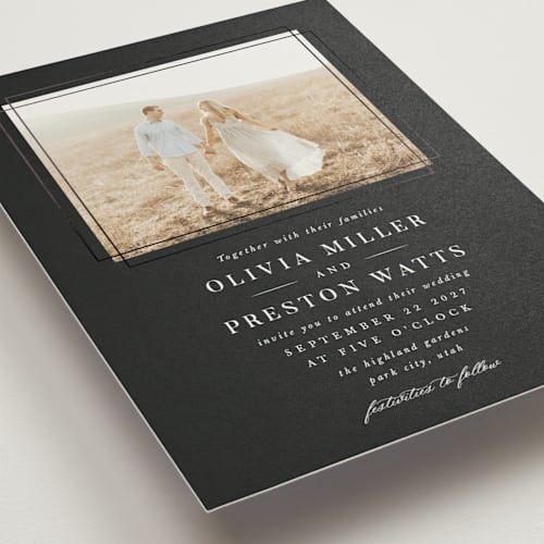 This is a onyx foil stamped wedding invitations with foil pressed by Robert and Stella called regent printing on signature in standard