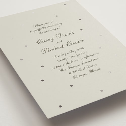 This is a fog foil stamped wedding invitations with foil pressed by Baumbirdy called pearls printing on signature in standard
