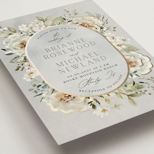This is a meadow foil stamped wedding invitations with foil pressed by Petra Kern called love song printing on signature in standard