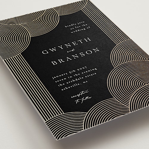 This is a onyx foil stamped wedding invitations with foil pressed by Lori Wemple called ionic printing on signature in standard