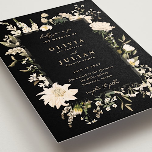 This is a opal foil stamped wedding invitations with foil pressed by Susan Moyal called lush printing on signature in standard