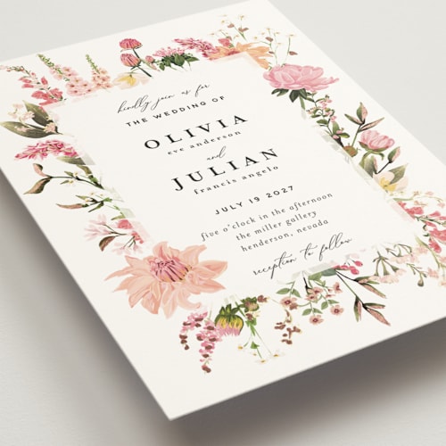 This is a blush foil stamped wedding invitations with foil pressed by Susan Moyal called lush printing on signature in standard
