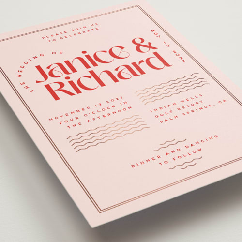 This is a strawberry foil stamped wedding invitations with foil pressed by Claudia Orengo called news! printing on signature in standard