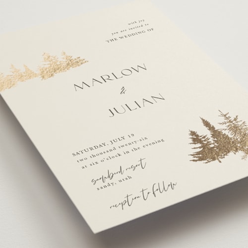 This is a fallen snow foil stamped wedding invitations with foil pressed by Robin Ott called vista printing on signature in standard