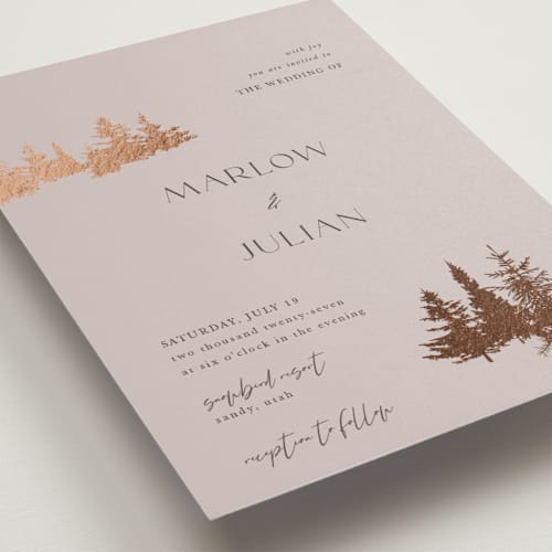 This is a mountain lavender foil stamped wedding invitations with foil pressed by Robin Ott called vista printing on signature in standard