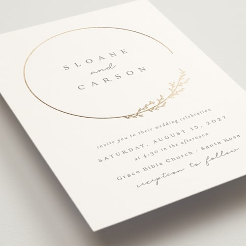 This is a chiffon foil stamped wedding invitations with foil pressed by Brianne Larsen called branched printing on signature in standard