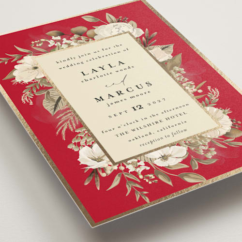 This is a passion foil stamped wedding invitations with foil pressed by Susan Moyal called classic love printing on signature in standard