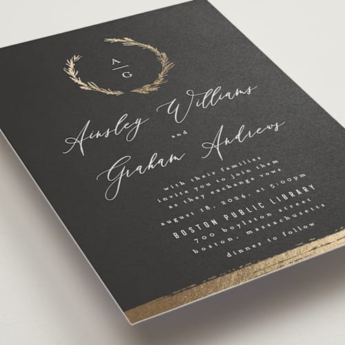 This is a onyx foil stamped wedding invitations with foil pressed by Kristie Kern called panache printing on signature in standard