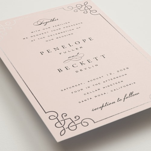 This is a blush foil stamped wedding invitations with foil pressed by Janean Hinger called intertwined printing on signature in standard