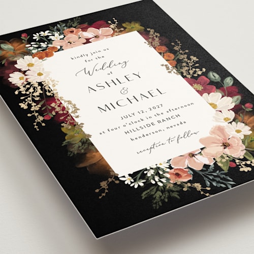 This is a desert foil stamped wedding invitations with foil pressed by Susan Moyal called layered florals printing on signature in standard