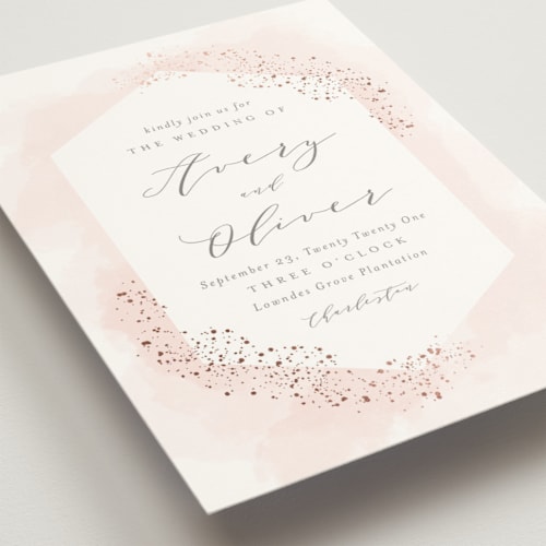 This is a blush foil stamped wedding invitations with foil pressed by Kristie Kern called sparkling champagne printing on signature in standard