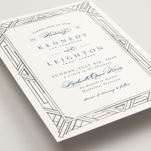 This is a night sky foil stamped wedding invitations with foil pressed by Hooray Creative called opulent border printing on signature in standard